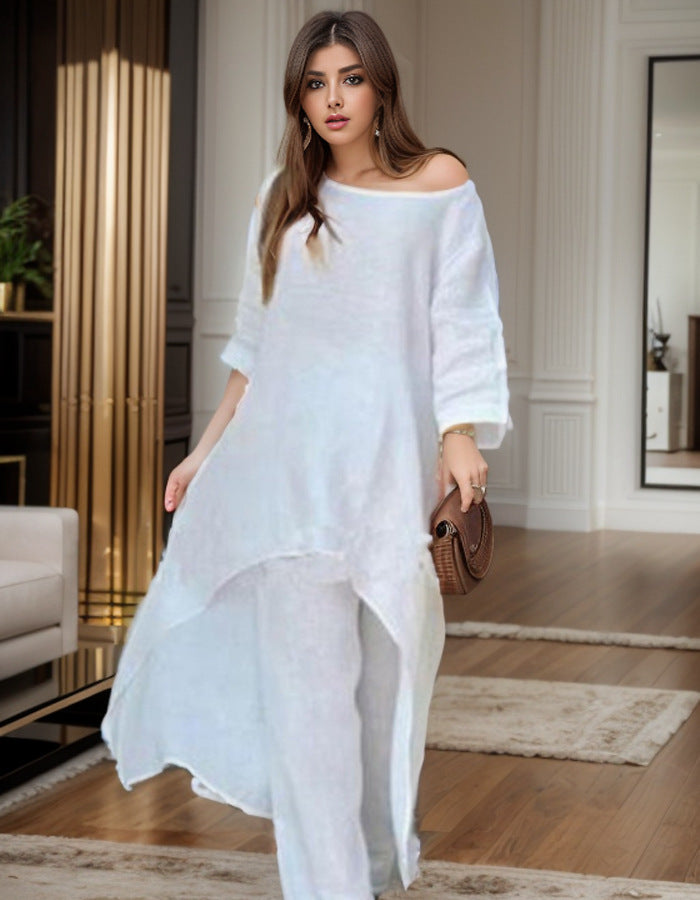 Damen Elegante Leinenbluse mit asymmetrischem Schnitt und lässigem Design Drune