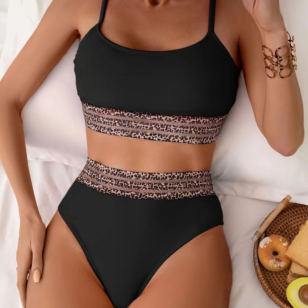 Damen Bikini-Top mit hoch geschnittenem Unterteil und Leopardendruck Drune