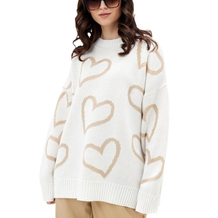 Damen Oversized Pullover mit Herzmuster und lässigem Schnitt Drune
