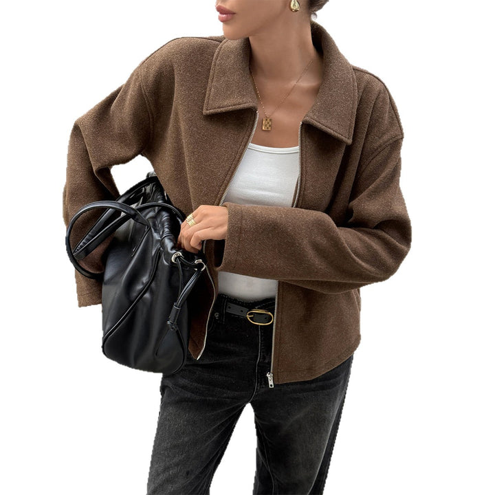 Damen nan kaschmirähnliche Wolljacke mit durchgehendem Reißverschluss, oversized Schnitt und Hemdkragen Drune