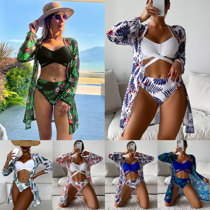 Damen Zweiteiliges Bikini-Set mit floralem Schnitt und innovativer Wickel-Optik Drune