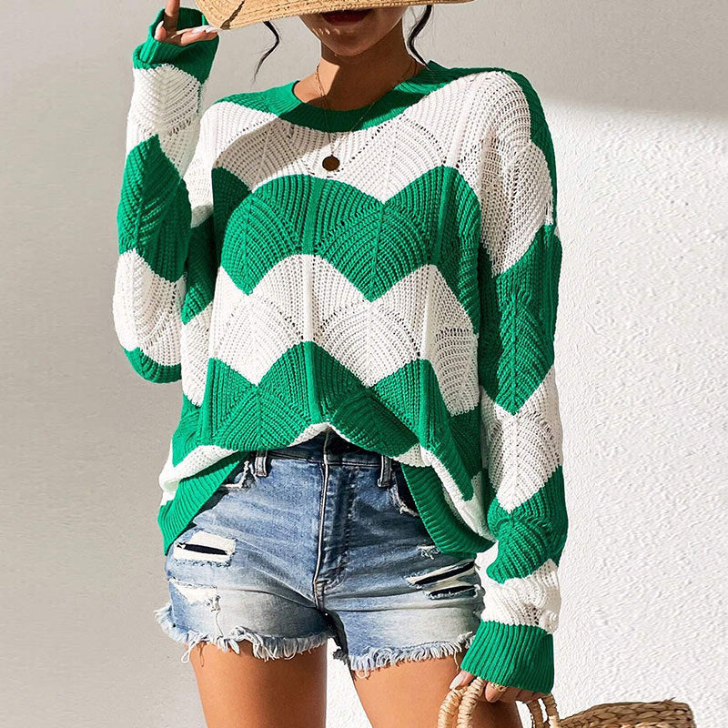 Damen Strickpullover mit gewelltem Muster und weitem Schnitt Drune