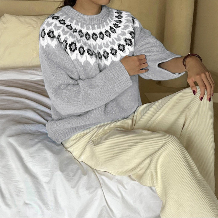 Damen Strickpullover mit traditionellem Norwegermuster Drune