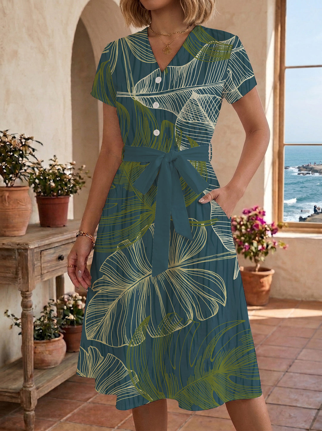 Damen Midi-Kleid mit floralem Design und bequemer Passform Drune