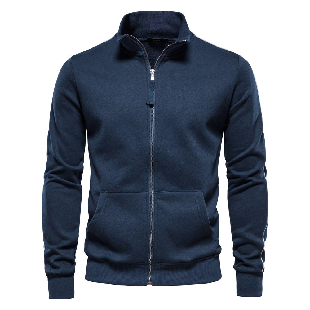 Herren nan sportive Baumwoll-Sweatjacke mit Stehkragen und Kängurutaschen Drune