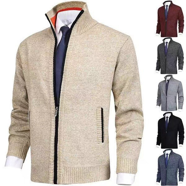 Herren modische Strickjacke mit hohem Kragen und eleganten Kontrastdetails Drune