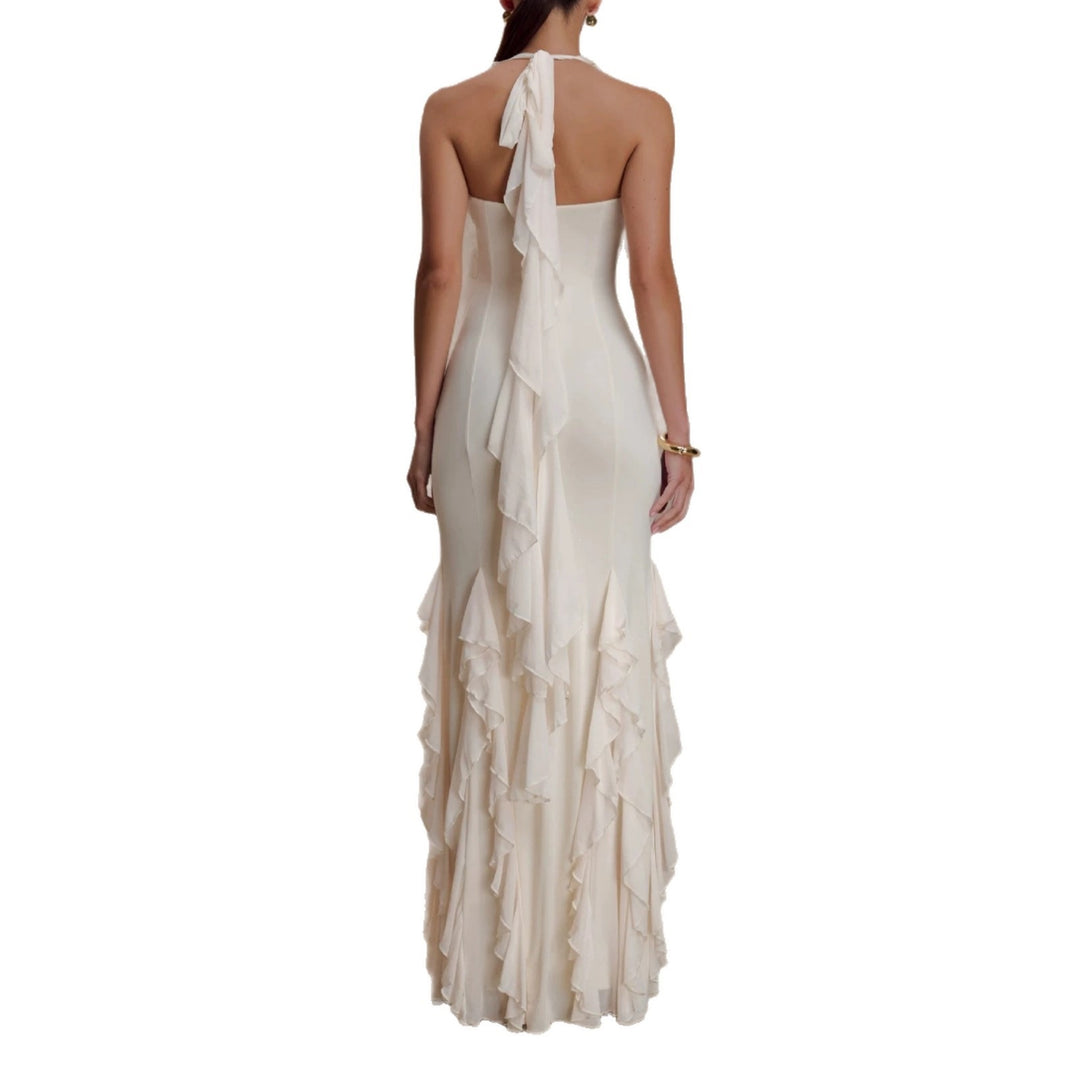 Damen Elegantes Langarm-Maxikleid mit Rüschendetails Drune