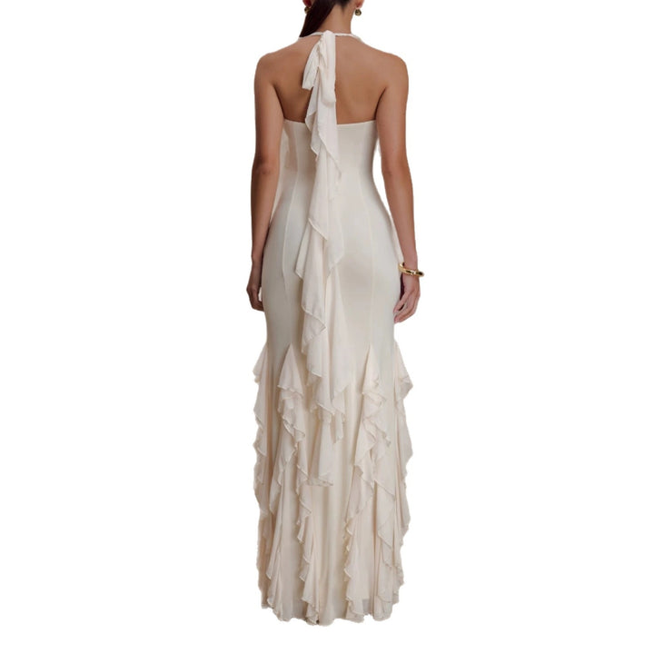 Damen Elegantes Langarm-Maxikleid mit Rüschendetails Drune