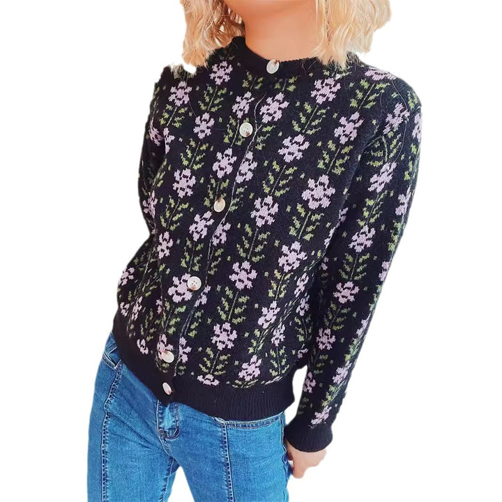 Damen kuschelige Strickjacke mit floralen Mustern Drune