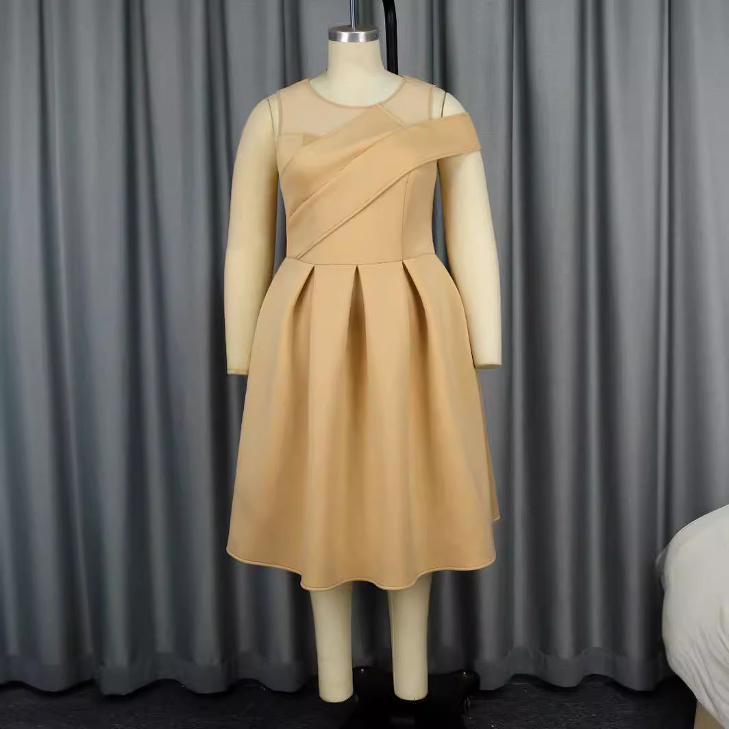 Damen Elegantes Cocktailkleid mit asymmetrischem Schnitt und transparenten Ärmeln Drune