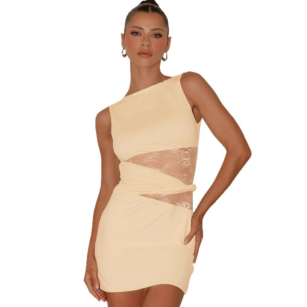 Damen Elegantes, figurbetontes Kleid mit transparenten Einsätzen Drune