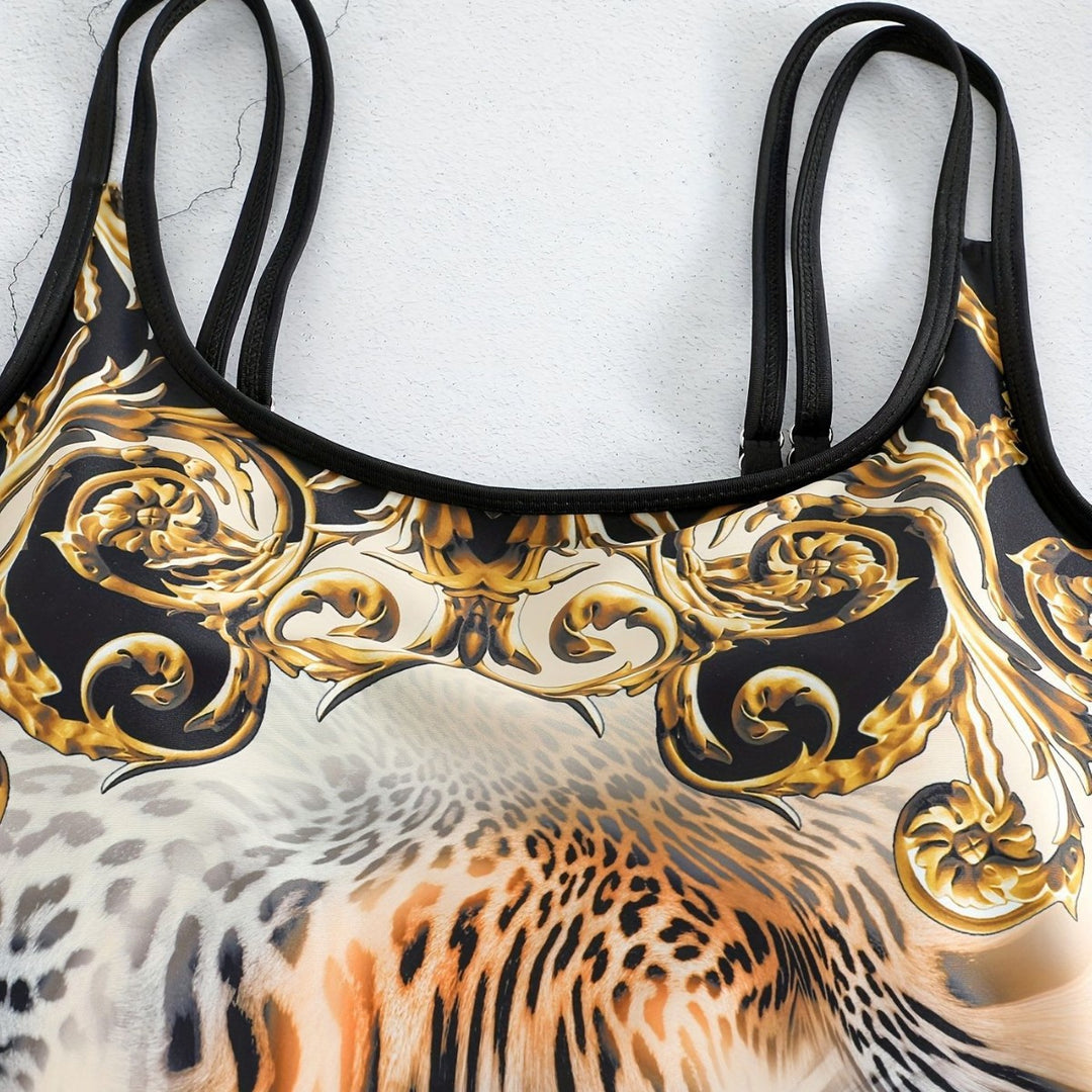 Damen Sportliches Tankini-Set mit modischem Animal-Print und Boxershorts Drune