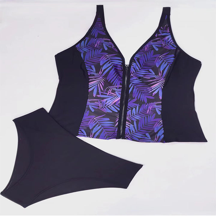 Damen Bikini-Set mit modischem Zip-Oberteil und bequemen High-Waist-Slip Drune