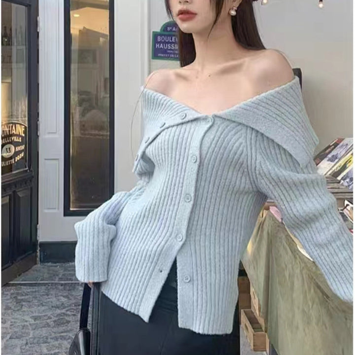 Damen feiner Strickcardigan mit modischem Kragen Drune
