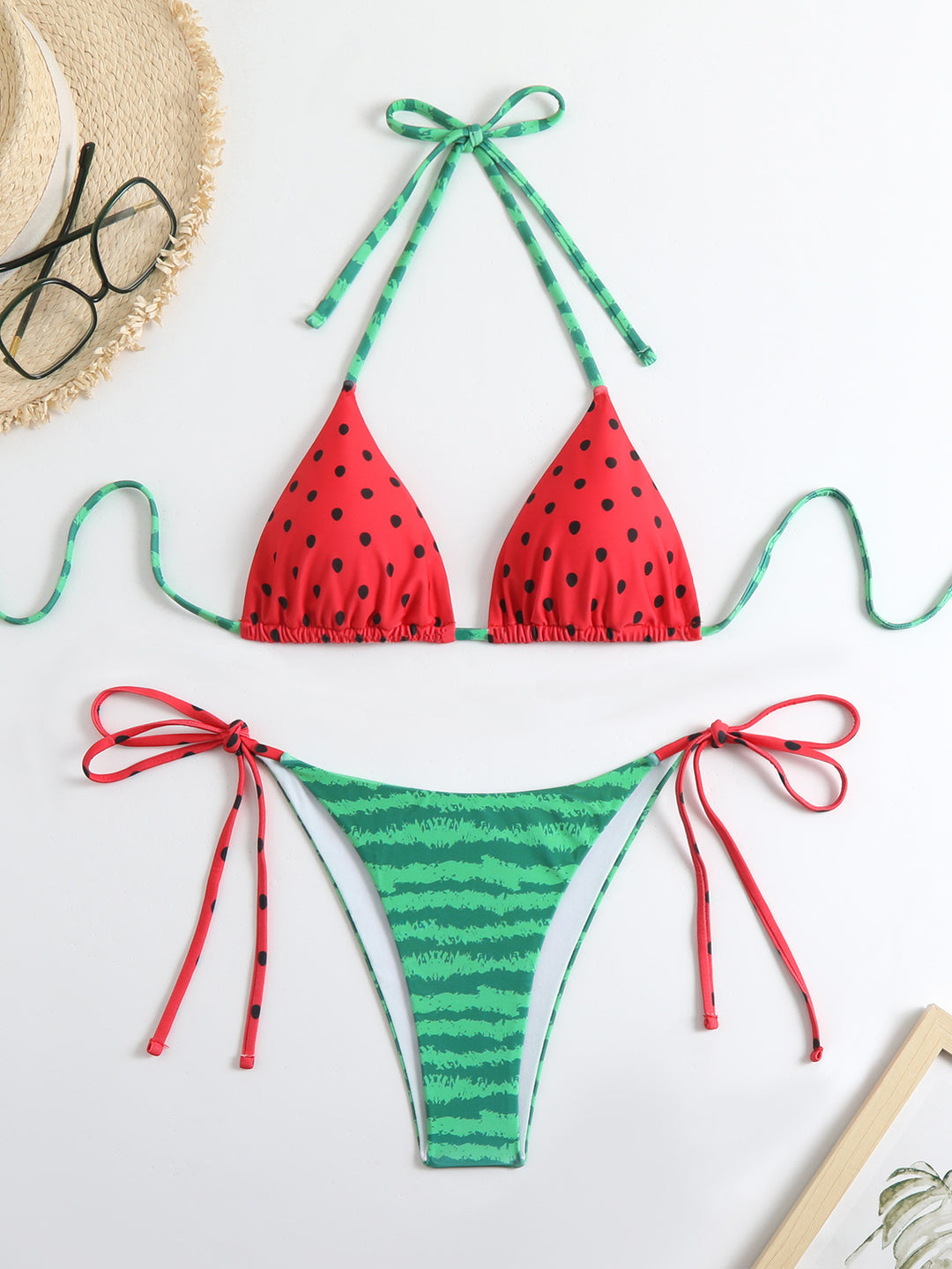 Damen Triangel-Bikini mit verspieltem Obstdesign und verstellbaren Trägern Drune