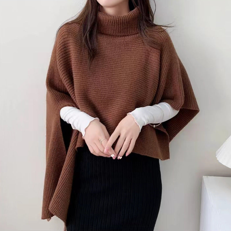 Damen Strickponcho mit hochgeschlossenem Kragen und eleganter Rippstruktur Drune