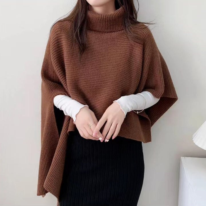 Damen Strickponcho mit hochgeschlossenem Kragen und eleganter Rippstruktur Drune