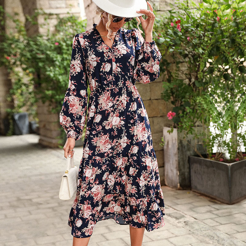 Damen Maxikleid mit floralem Volantdesign Drune