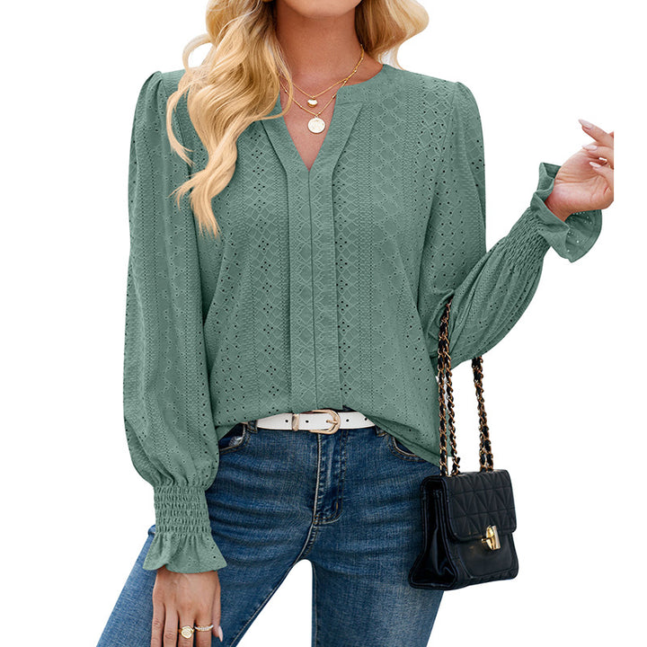 Damen Bluse mit elegantem Lochmuster und lässigem Schnitt Drune