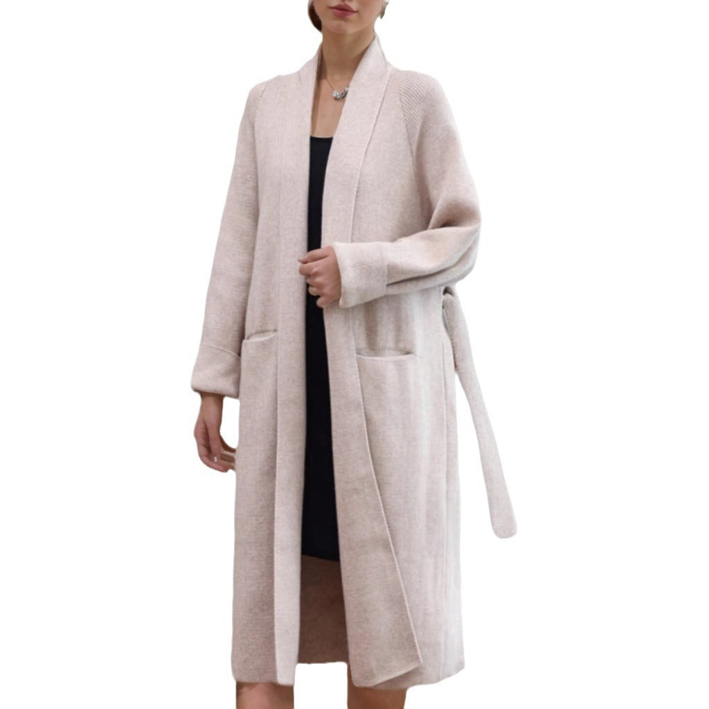 Damen Langer Strickmantel mit geöffnetem Schnitt und praktischen Taschen Drune