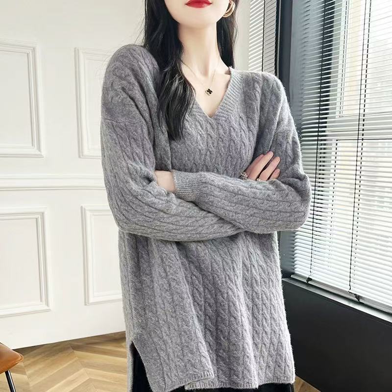 Damen Grobstrickpullover mit V-Ausschnitt und lässigem Schnitt Drune
