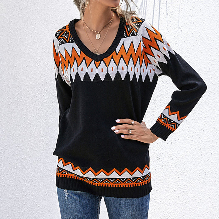 Damen lässiger Strickpullover mit asymmetrischem Ausschnitt und kunstvollen Mustern Drune