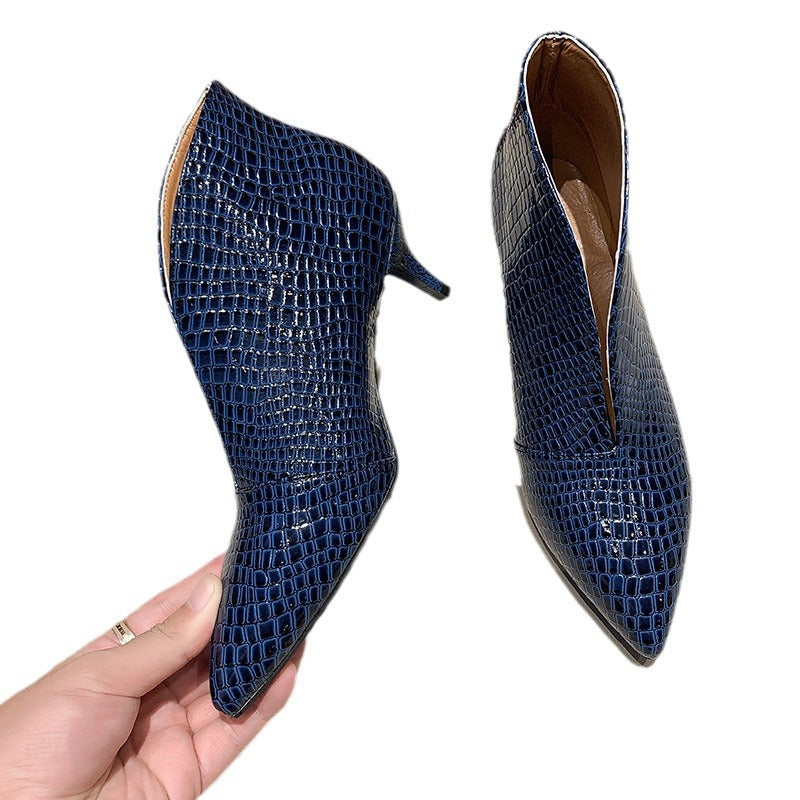 Damen nan spitze Stiefelette mit Krokoprägung und niedrigem Kittenabsatz Drune