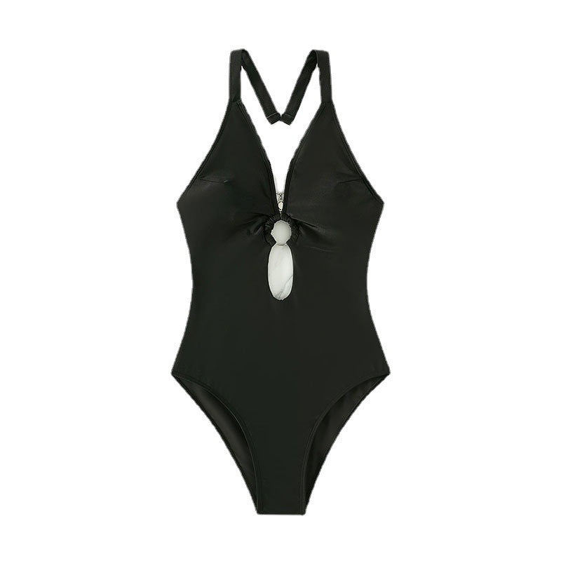 Damen Einteiliger Badeanzug mit tiefem V-Ausschnitt und faszinierendem Cut-Out Drune