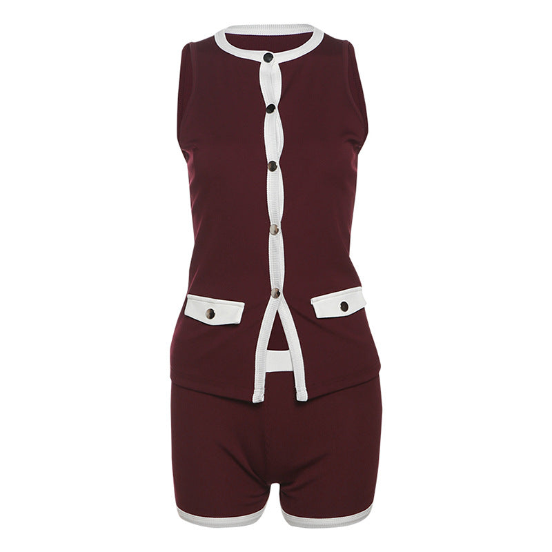 Damen Sportliches Outfit mit Leopardenmuster und Knopfdetaillierung Drune