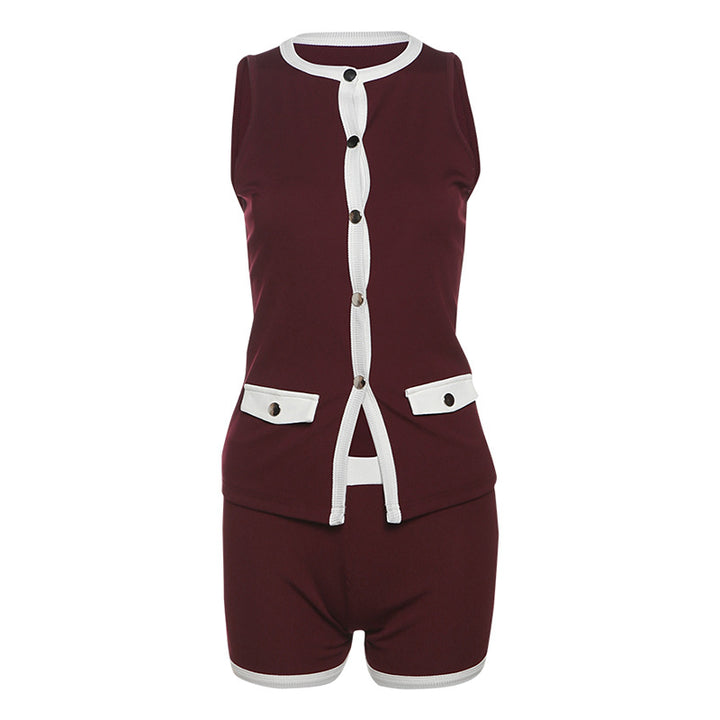 Damen Sportliches Outfit mit Leopardenmuster und Knopfdetaillierung Drune