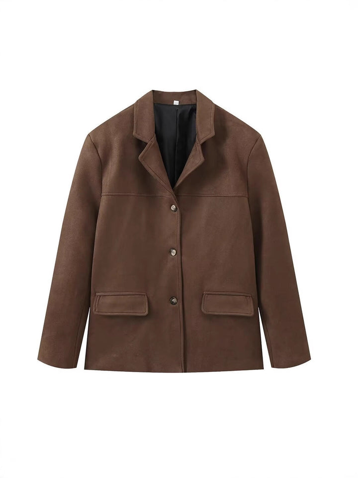 Damen elegante Kunstlederjacke mit aufgesetzten Taschen Drune