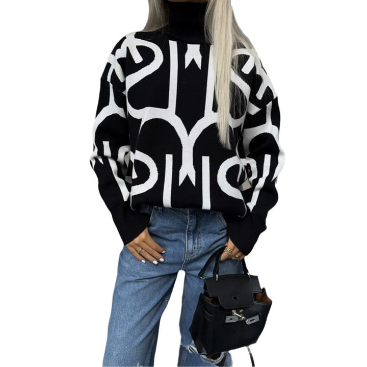 Damen Oversized Strickpullover mit modernem Grafikdesign Drune