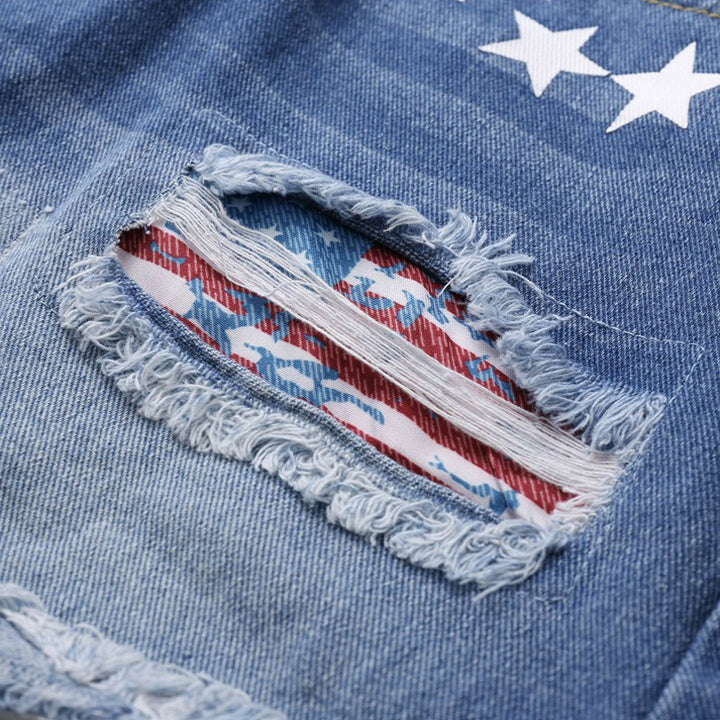 Damen Modische Destroyed Denim-Shorts mit kreativen Aufnähern Drune