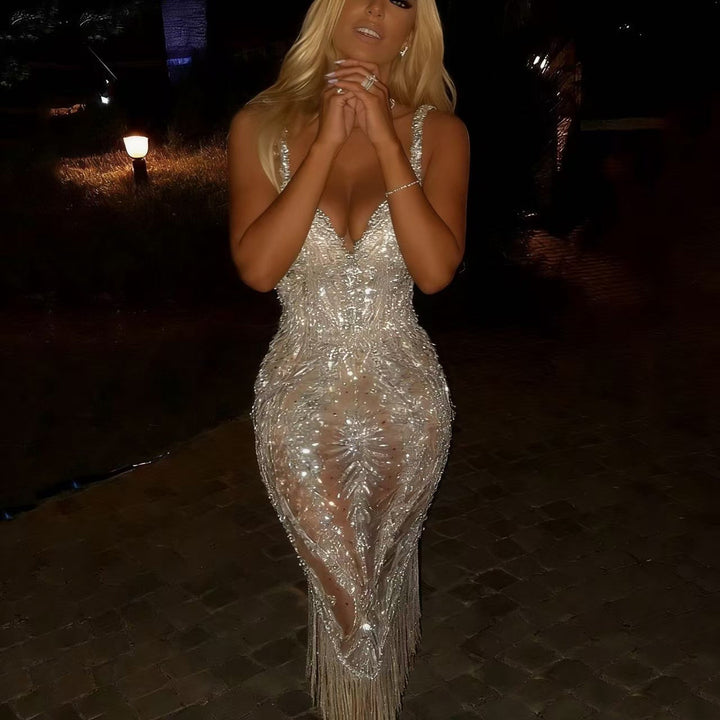 Damen Glamouröses Pailletten-Kleid mit schimmerndem Fransenbesatz und verführerischem Design Drune