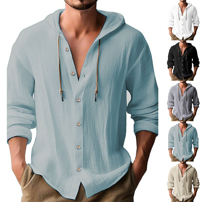 Herren lässiges Kapuzenshirt mit Knopfleiste und strukturierter Oberfläche Drune