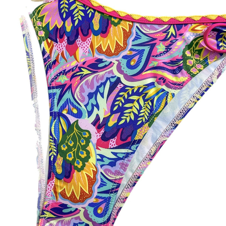 Damen Triangel-Bikini mit buntem Muster und verspielten Bindebändern Drune