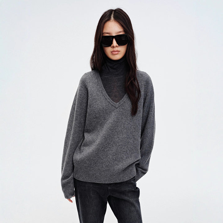 Damen Kuscheliger V-Ausschnitt Pullover Drune