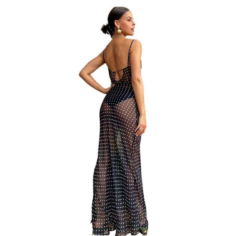 Damen transparentes Beachkleid mit Polka-Dot-Muster und fließendem Schnitt Drune