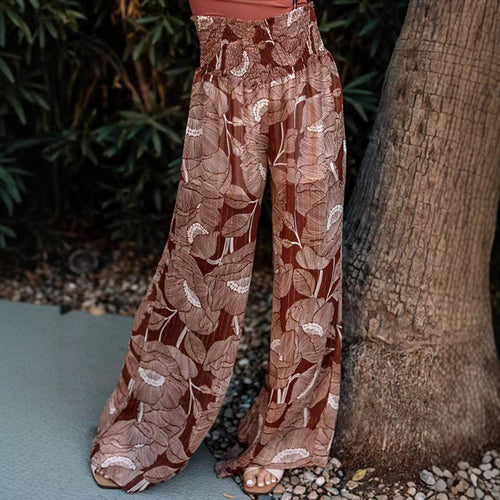Damen weite Palazzo-Hosen mit floralen Mustern und elastischem Bund Drune