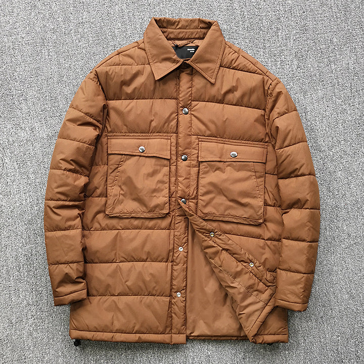 Herren gesteppte Overshirt-Jacke mit praktischen Klappentaschen und robustem Kragen Drune