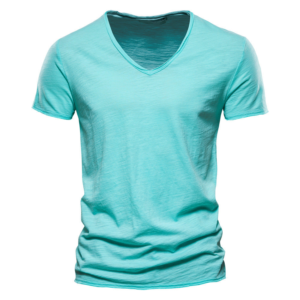 Herren nan leichtes Baumwolljersey Kurzarmshirt mit V-Ausschnitt und schmaler Passform Drune