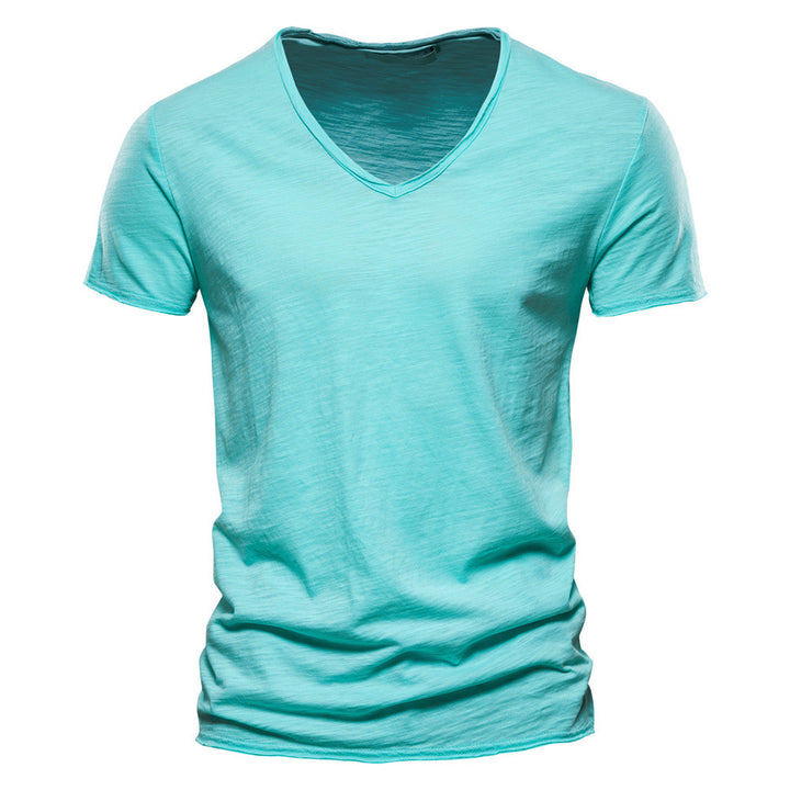 Herren nan leichtes Baumwolljersey Kurzarmshirt mit V-Ausschnitt und schmaler Passform Drune