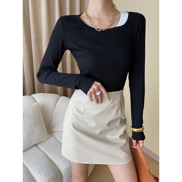 Damen lässiges Langarmshirt mit modischem Chiffon-Detail und feiner Struktur Drune