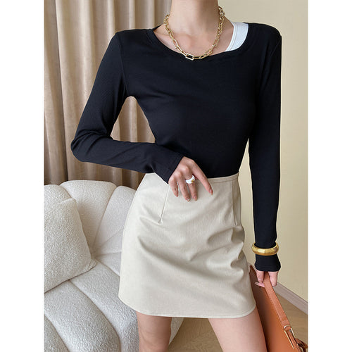 Damen lässiges Langarmshirt mit modischem Chiffon-Detail und feiner Struktur Drune