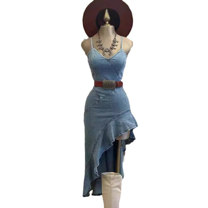 Drune | Rüschensaum Denim Split Kleid