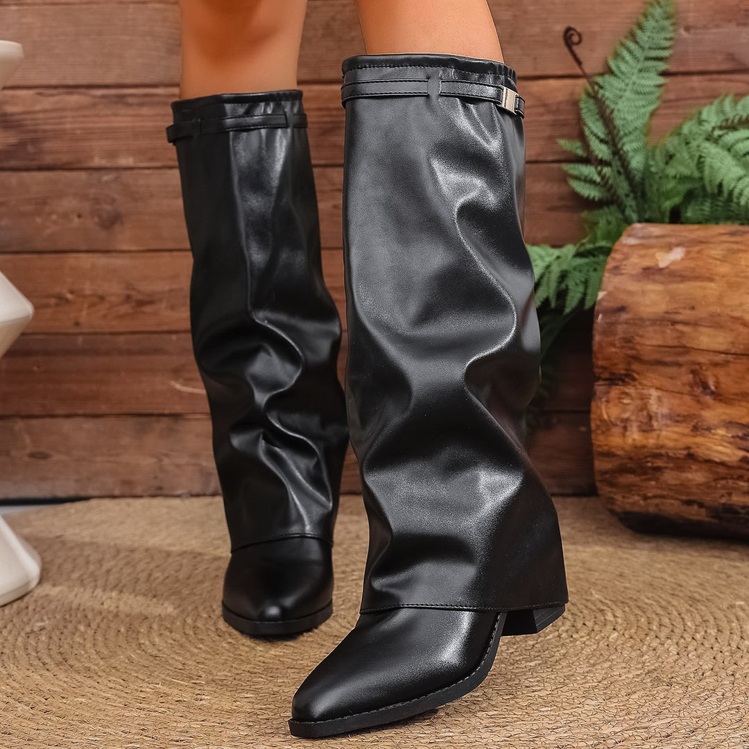 Damen Elegante, knöchelhohe Stiefeletten aus weichem Kunstleder mit modischem Falten-Design Drune