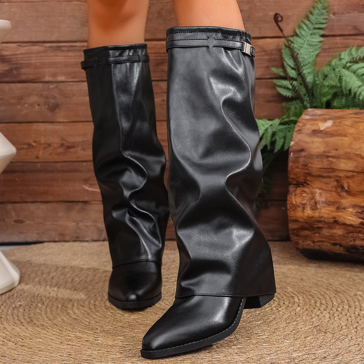 Damen Elegante, knöchelhohe Stiefeletten aus weichem Kunstleder mit modischem Falten-Design Drune