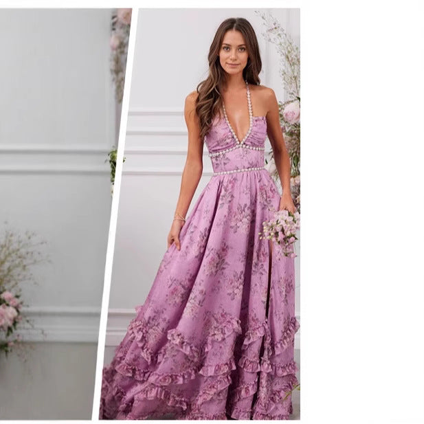 Damen Maxikleid mit raffinierten Rüschen und schimmerndem Stoff Drune