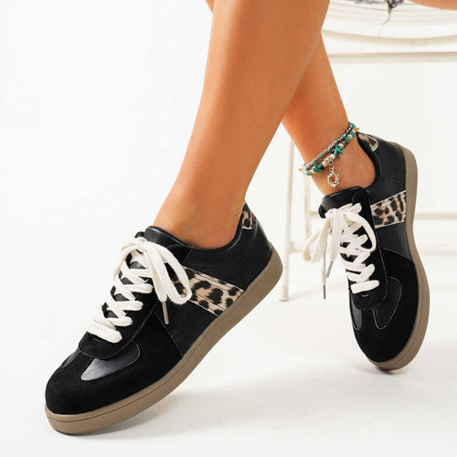 Damen Stylische Schnürsneaker mit schicken Leopardenmuster-Akzenten Drune