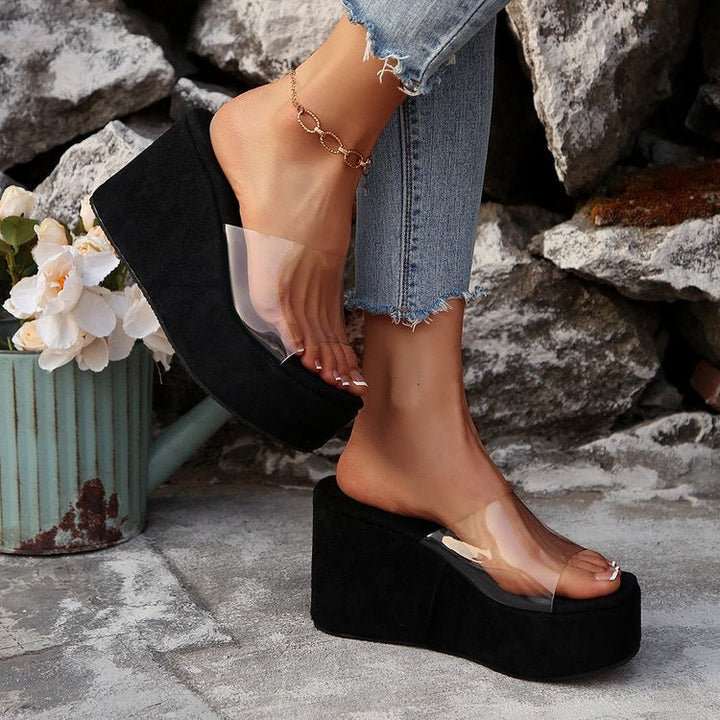 Damen Wedge-Pantoletten mit transparentem Obermaterial und komfortabler Sohle Drune